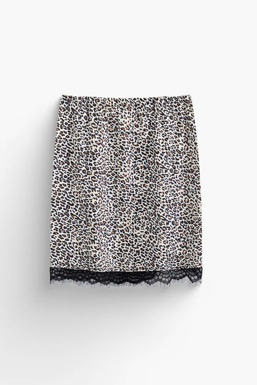 Leopard Print Lace Trim Mini Skirt