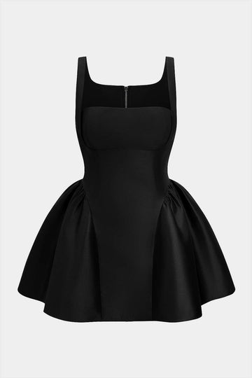 Plus Size Zipper Puff Hem Sleeveless Mini Dress