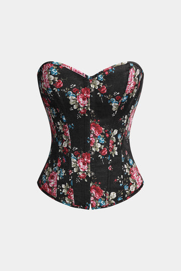 Haut tube corset boutonné à imprimé floral noué au dos