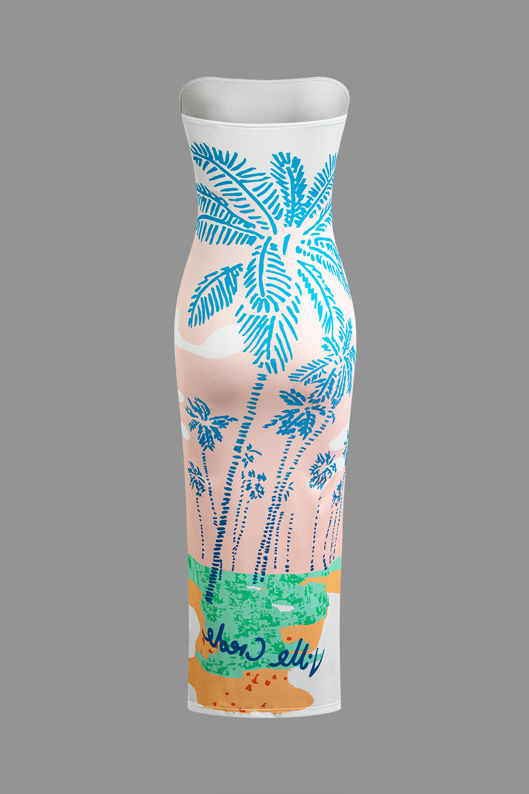 Tropical Print Strapless Maxi Dress