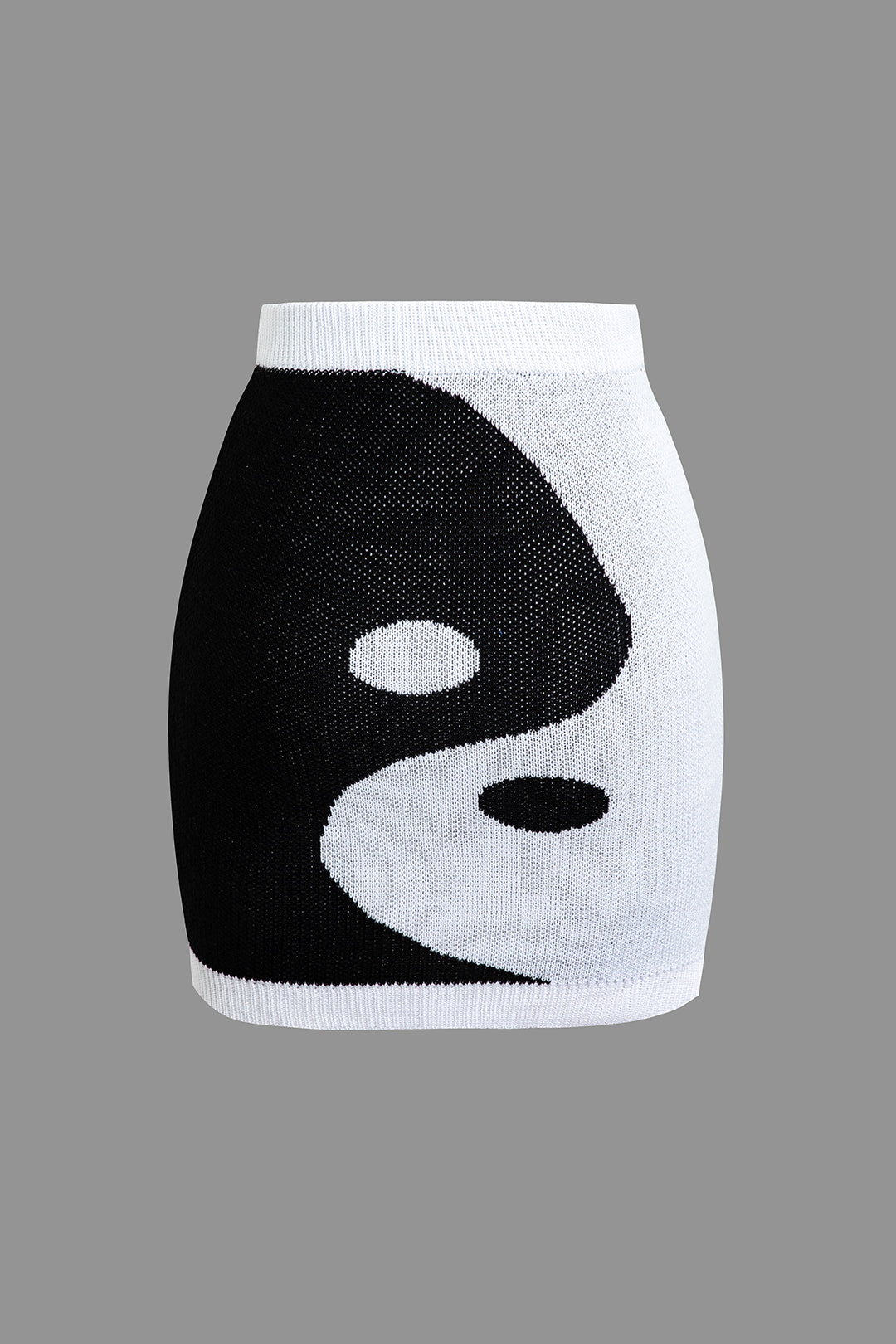 Tai Chi Print Contrast Crop Knit Top And Mini Skirt Set
