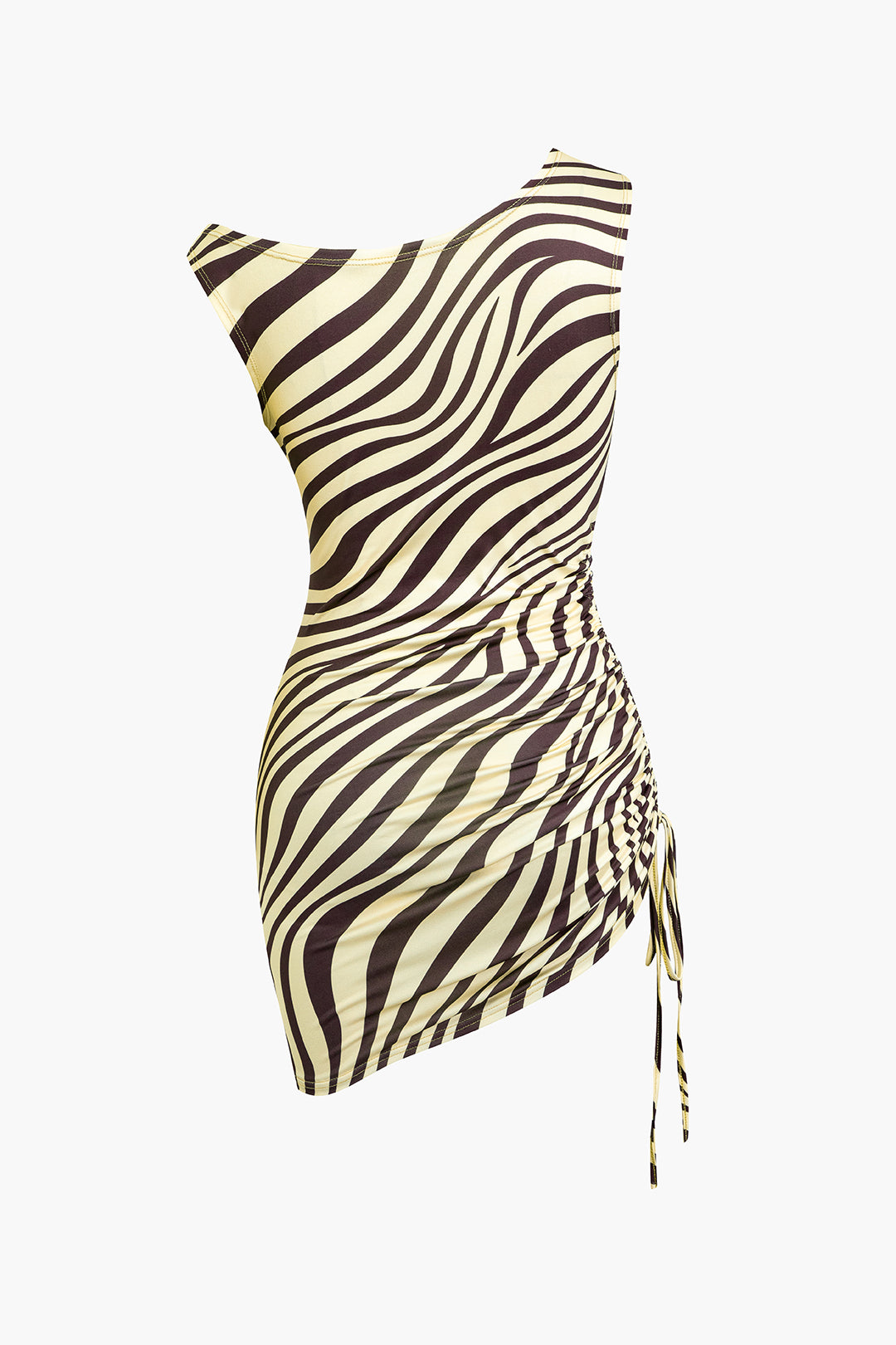 Zebra Print Asymmetric Drawstring Mini Dress