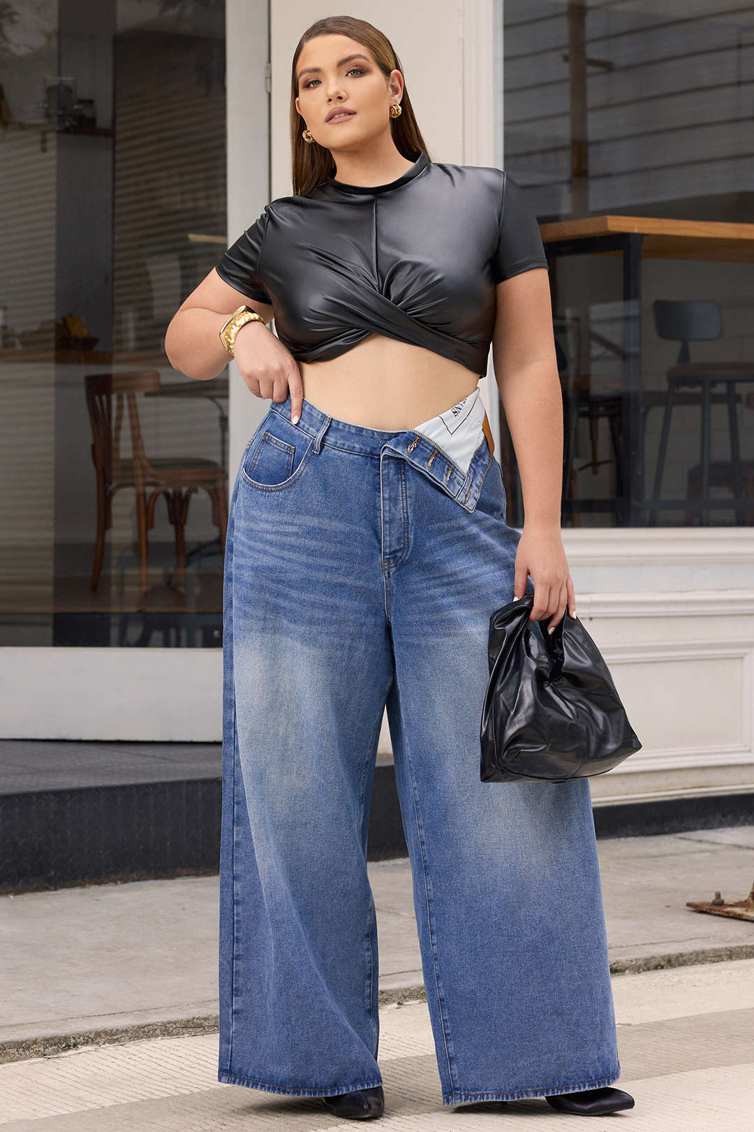 Plus Size Denim Asymmetrical High Waist Jeans