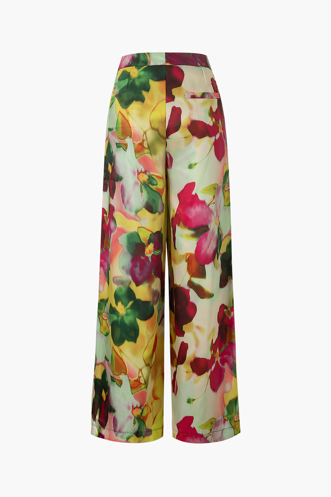 Floral Print High Waisted Satin Wide Leg Trousers