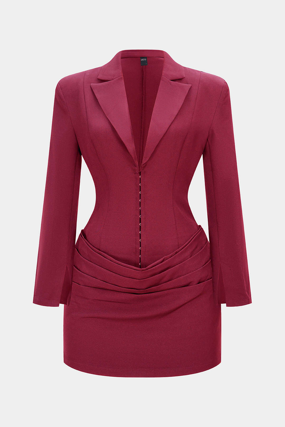 Deep V-Neck Waist-Cinching Ruched Long Sleeve Mini Dress – Micas