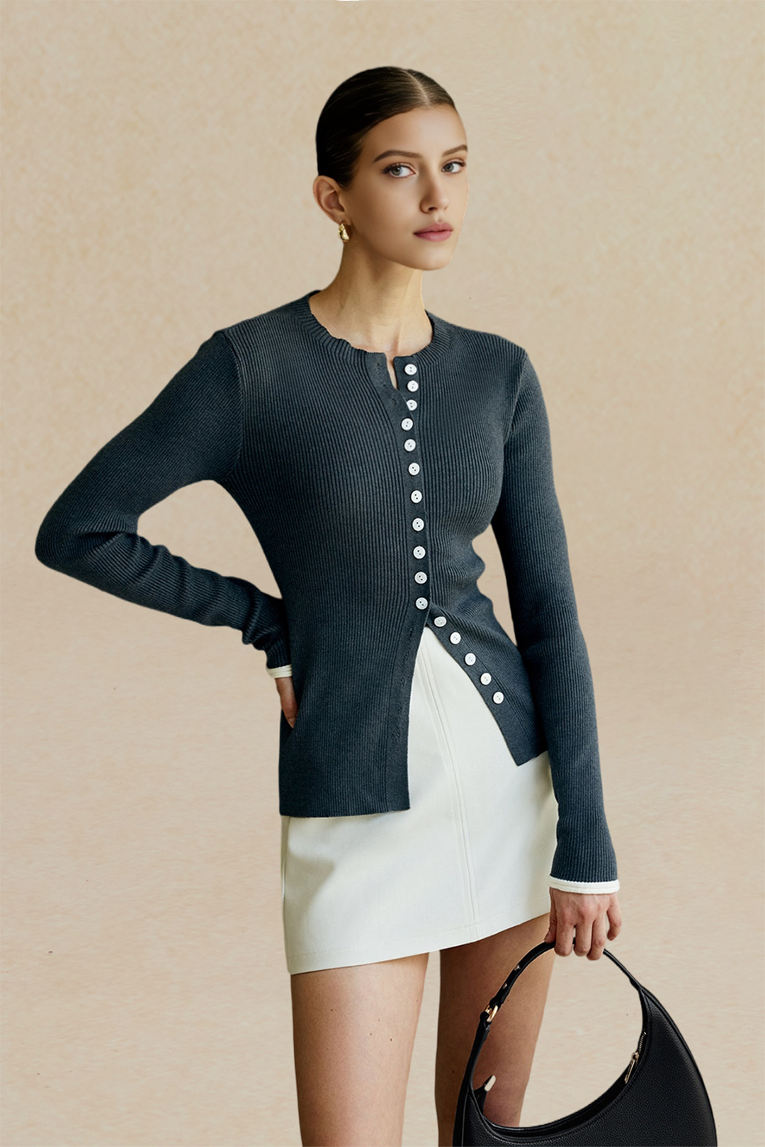 Solid Button Long-Sleeve Top