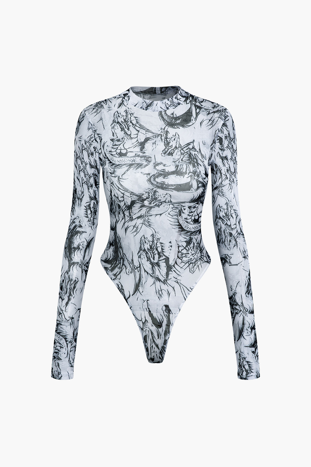 Abstract Round Neck Long Sleeve Bodysuit