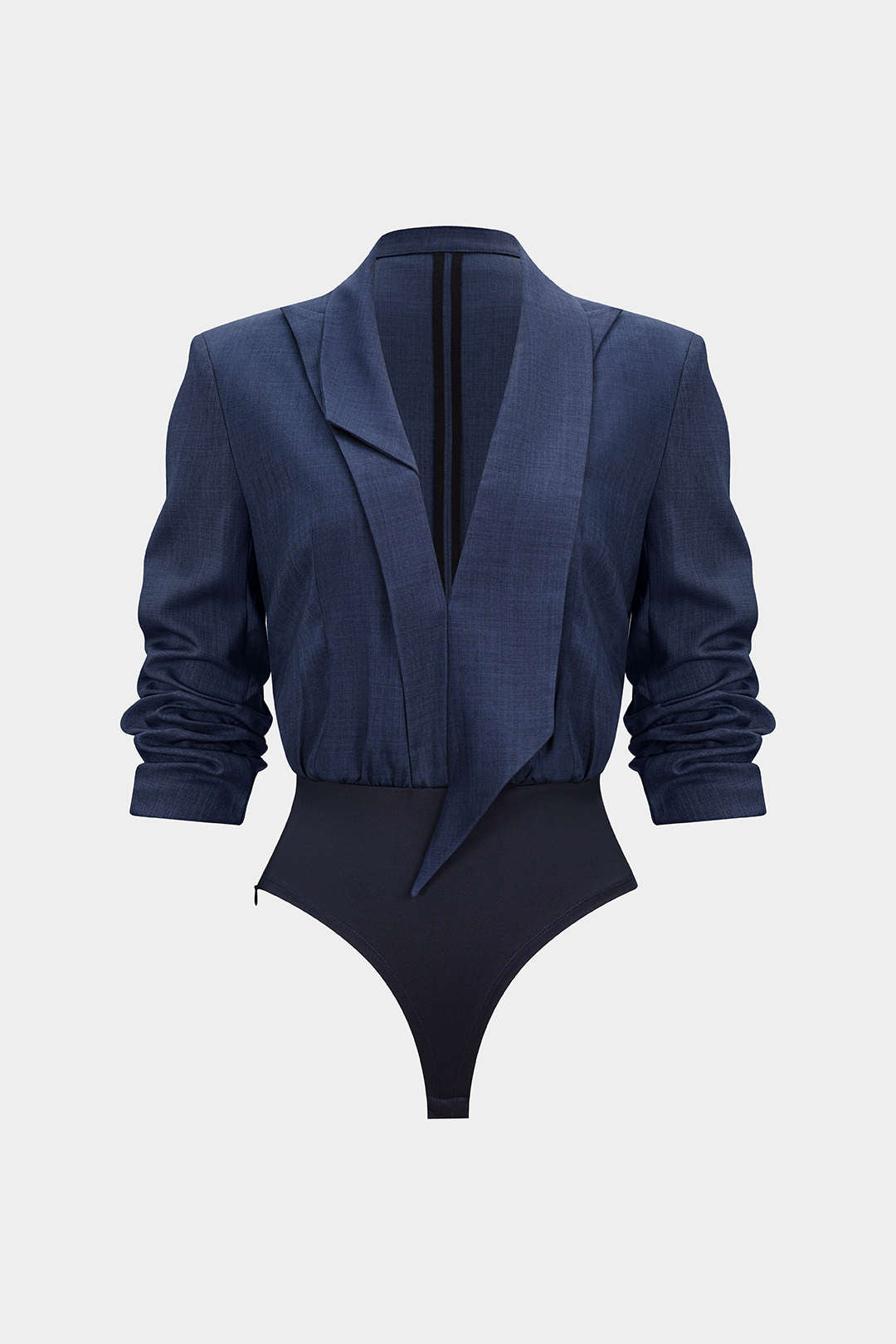 Notched Lapel Asymmetrical Long Sleeve Bodysuit