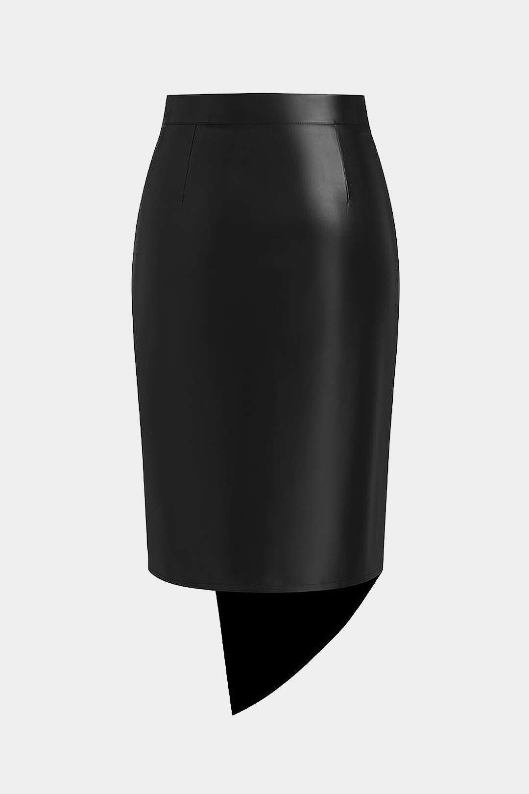 Faux Leather Asymmetrical Ruched Skirt