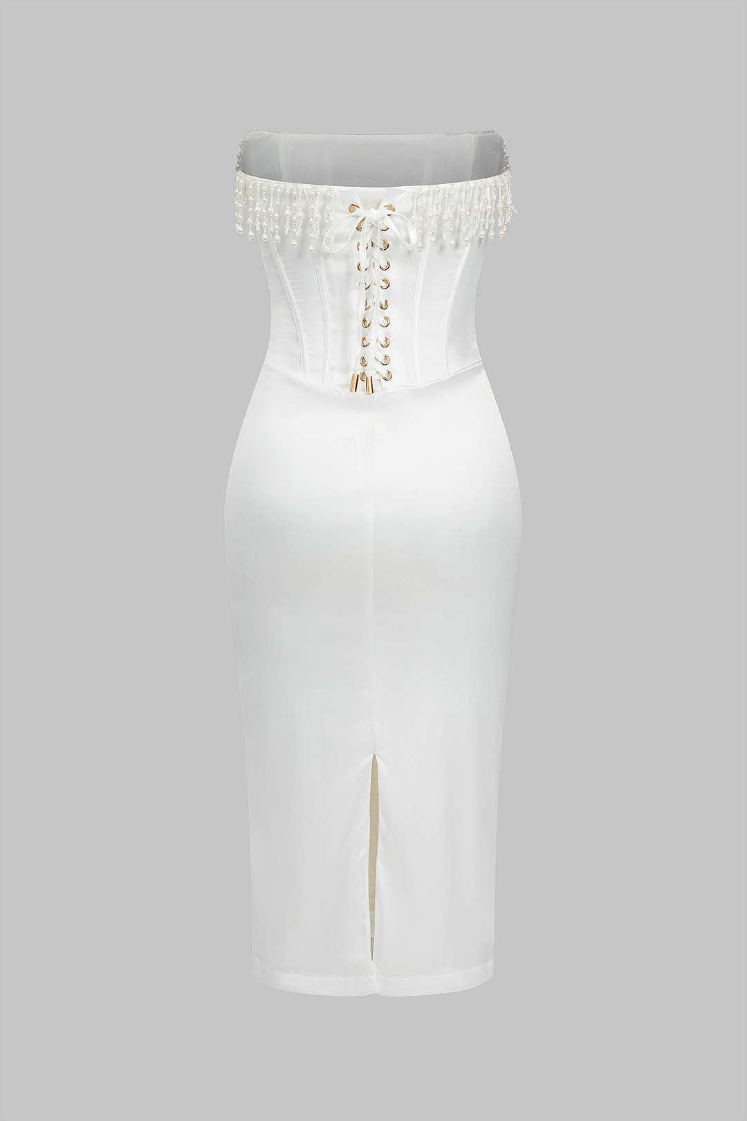 Pearl gevlochten oogje corset midi -jurk