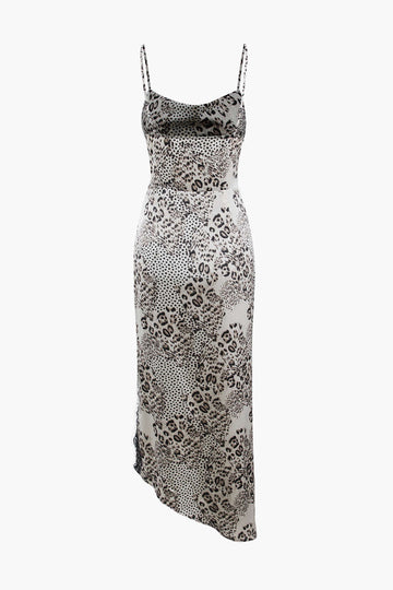 Leopard Print Lace Trim Slit Midi Dress