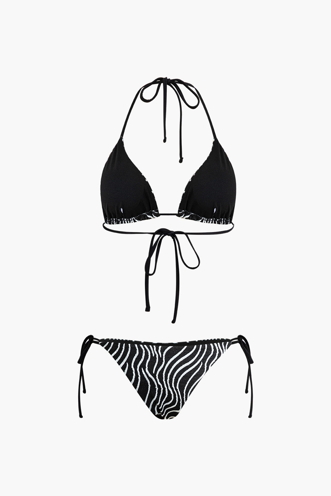 Stripe Side Tie Halter Bikini Two-piece Set
