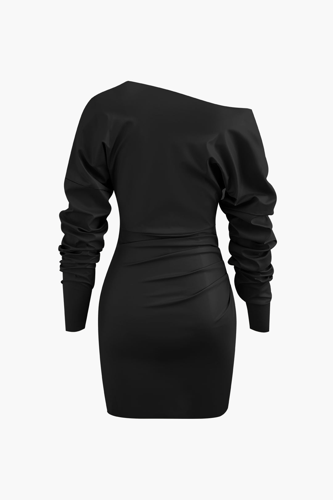 Asymmetric Faux Leather V-neck Gathered Mini Dress