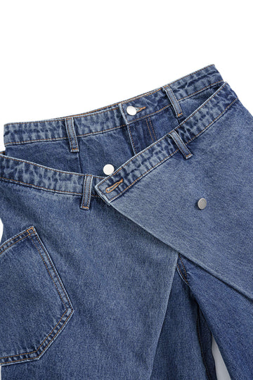 Denim Asymmetric Button Jeans