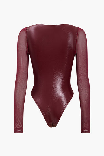 Faux läder bustier långärmad bodysuit