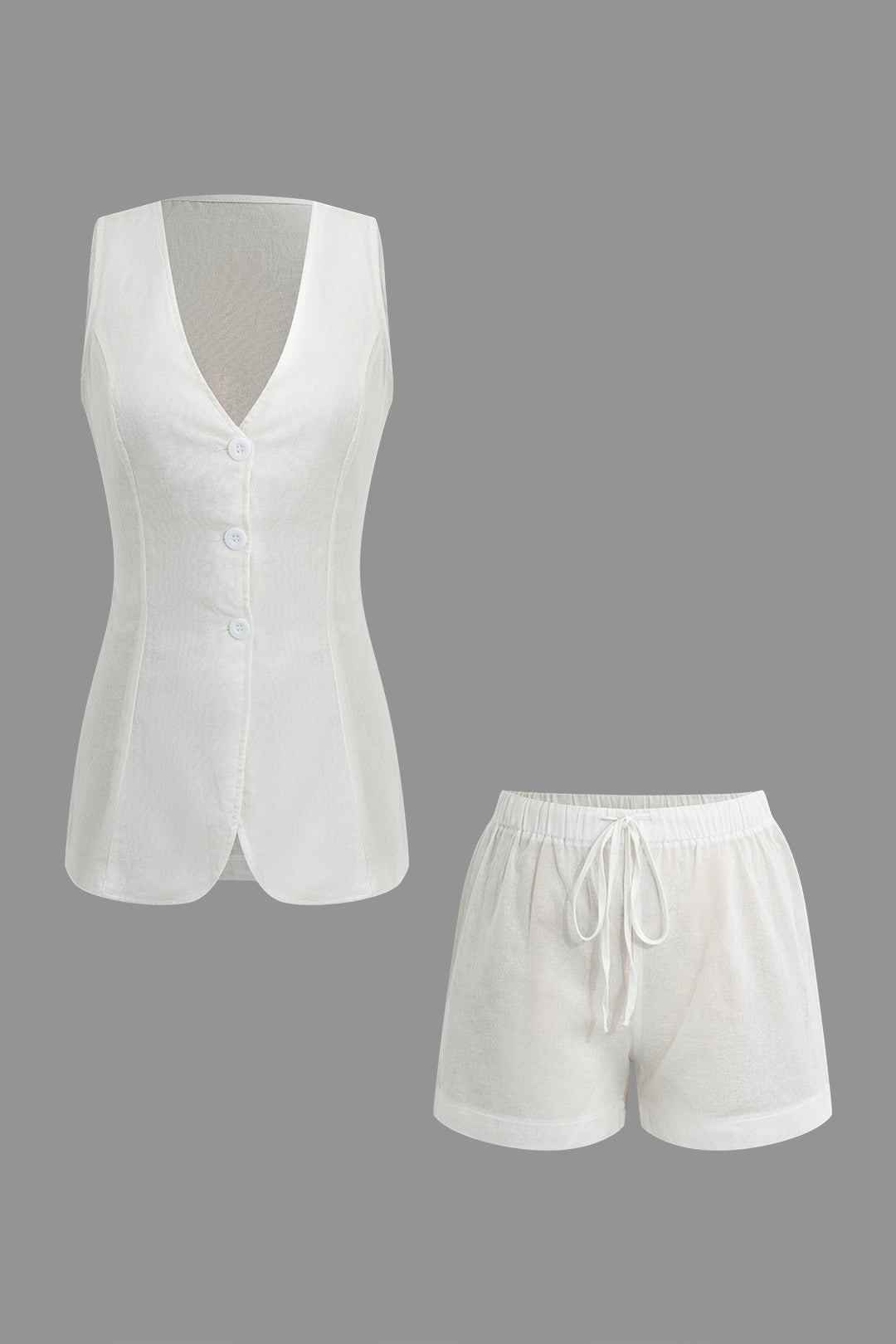 Buttoned Vest and Elastic Waist Shorts Set – Micas