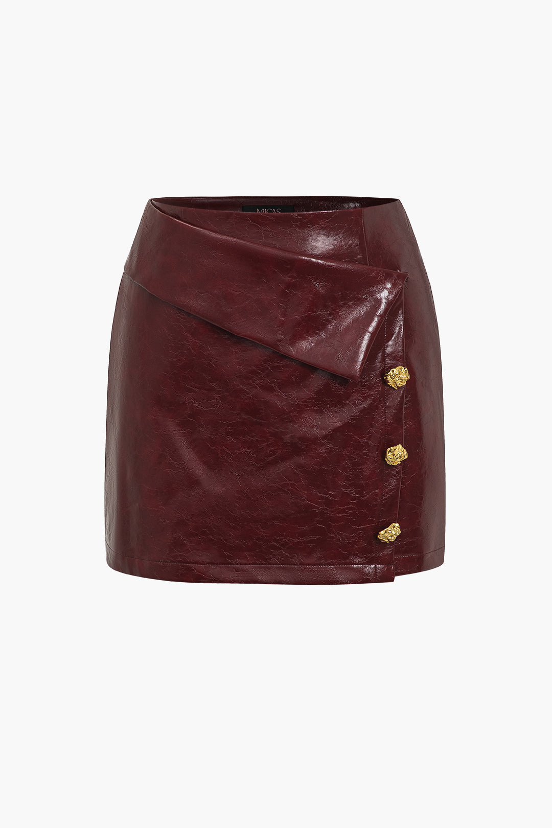 Solid Pu Button Asymmetrical Skirt