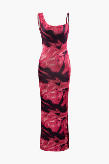 Abstract Print Asymmetric Maxi Dress