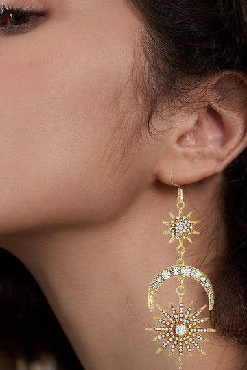 Sun & Moon Rhinestone Decor Drop Earrings