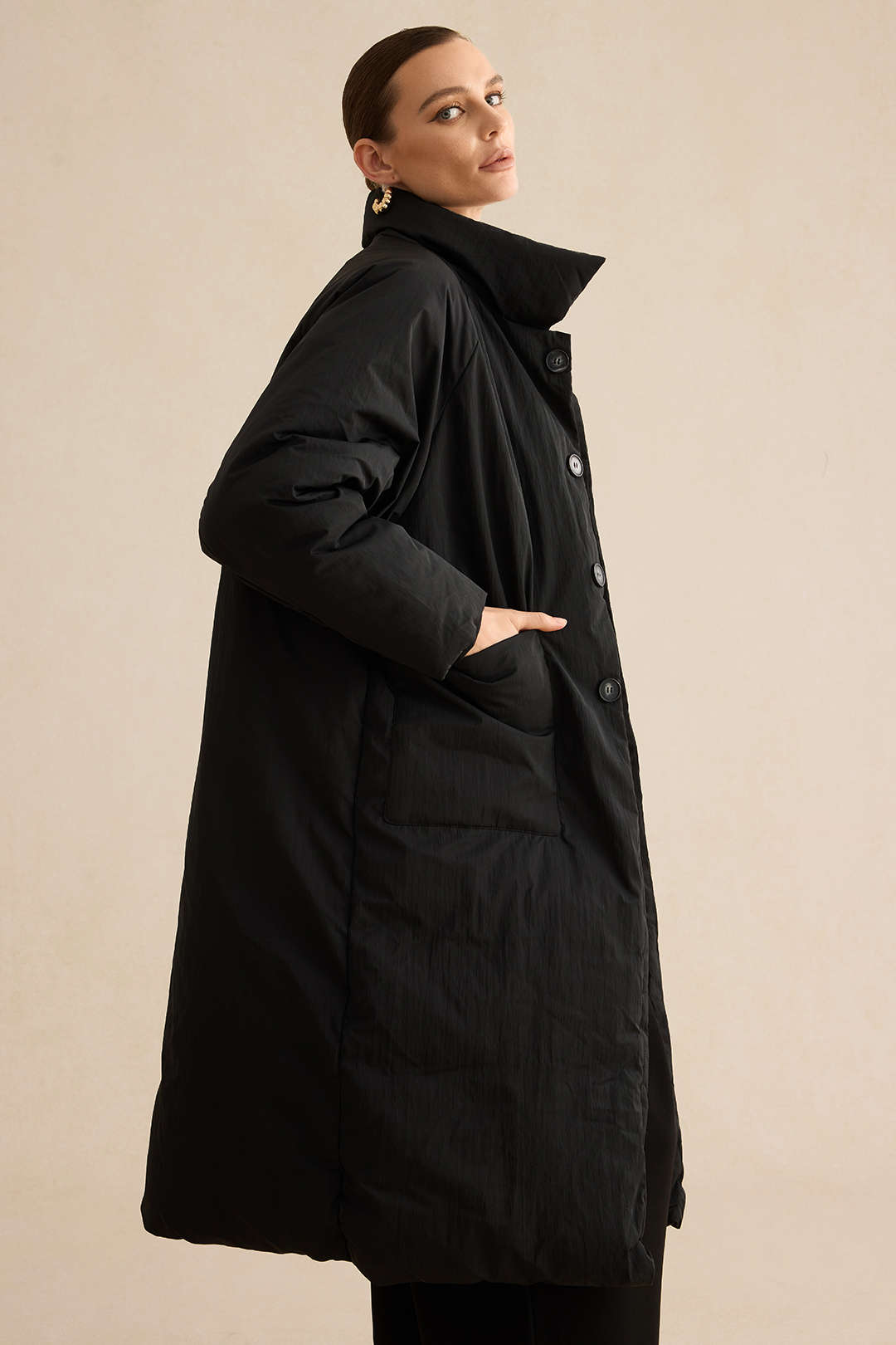 Padded Button Long Coat