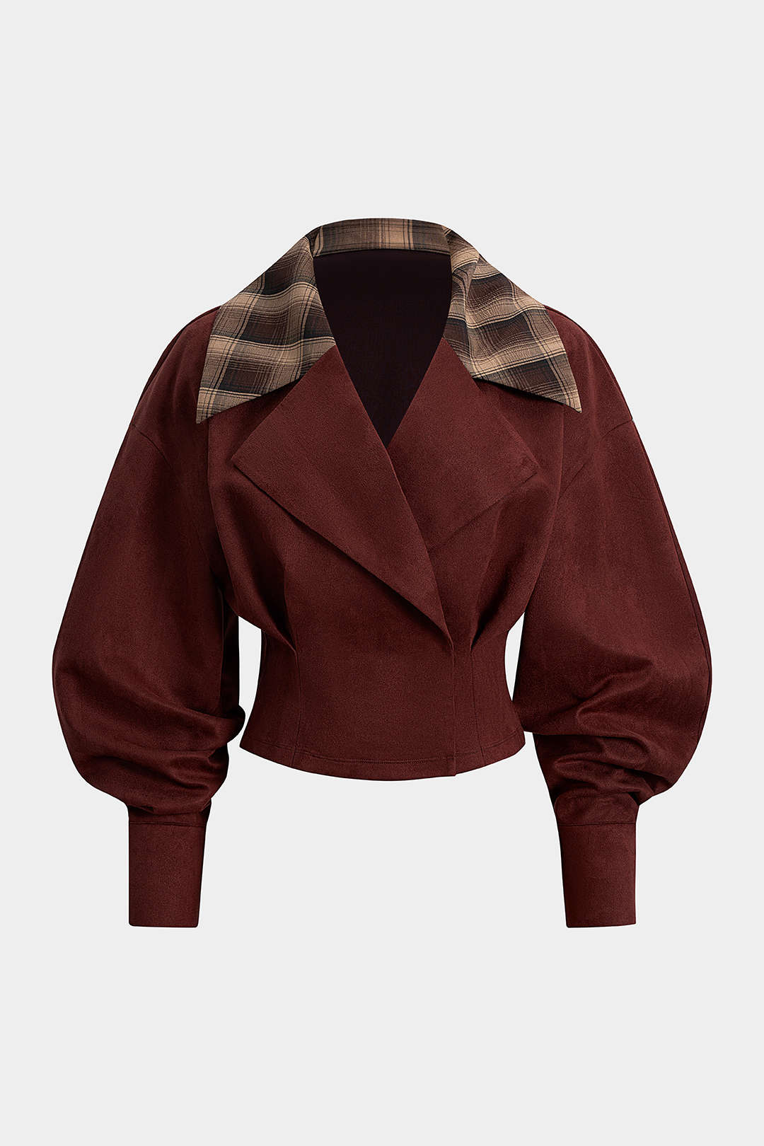 Suede Patchwork Notched Lapel Long-Sleeve Top