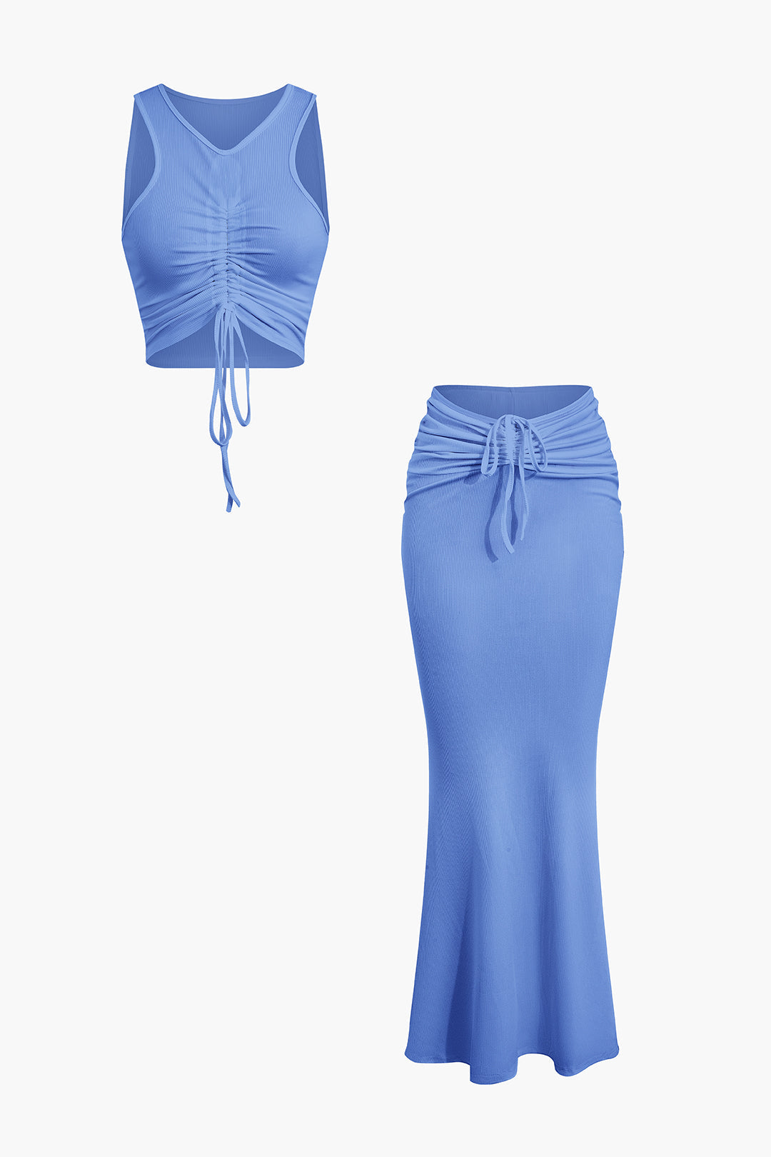 Ruched Drawstring Tank Top And Mermaid Maxi Skirt Set