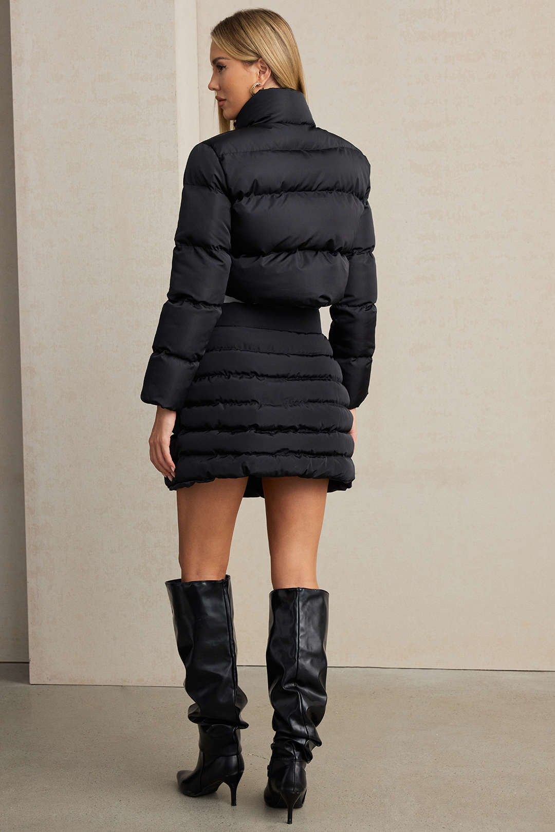 Solid Button Up Puffer Mini Skirt