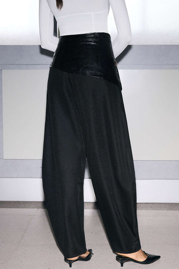 Faux Leather Metallic Asymmetrical Patchwork Trousers