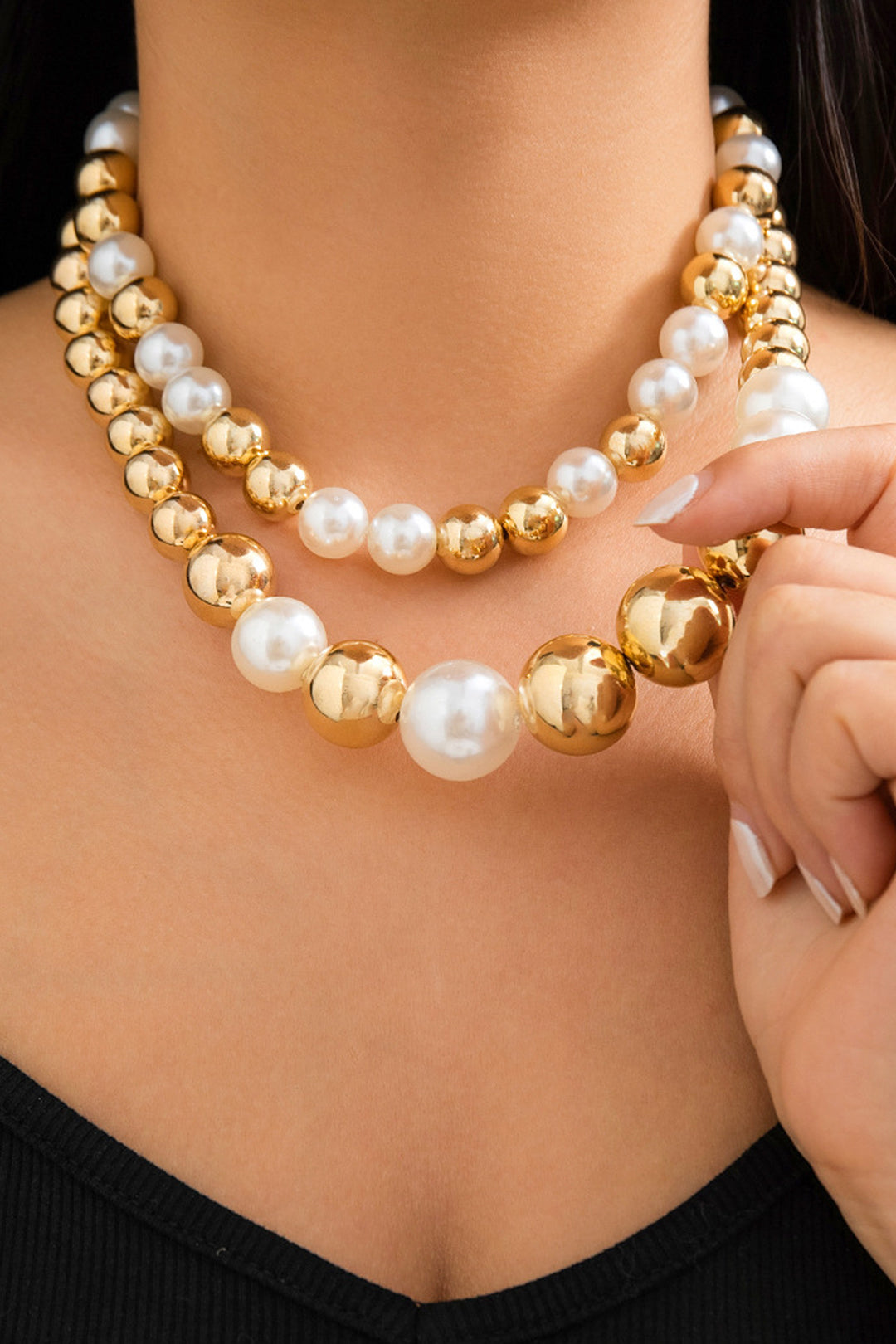 Faux Pearl Beaded Layered Necklace