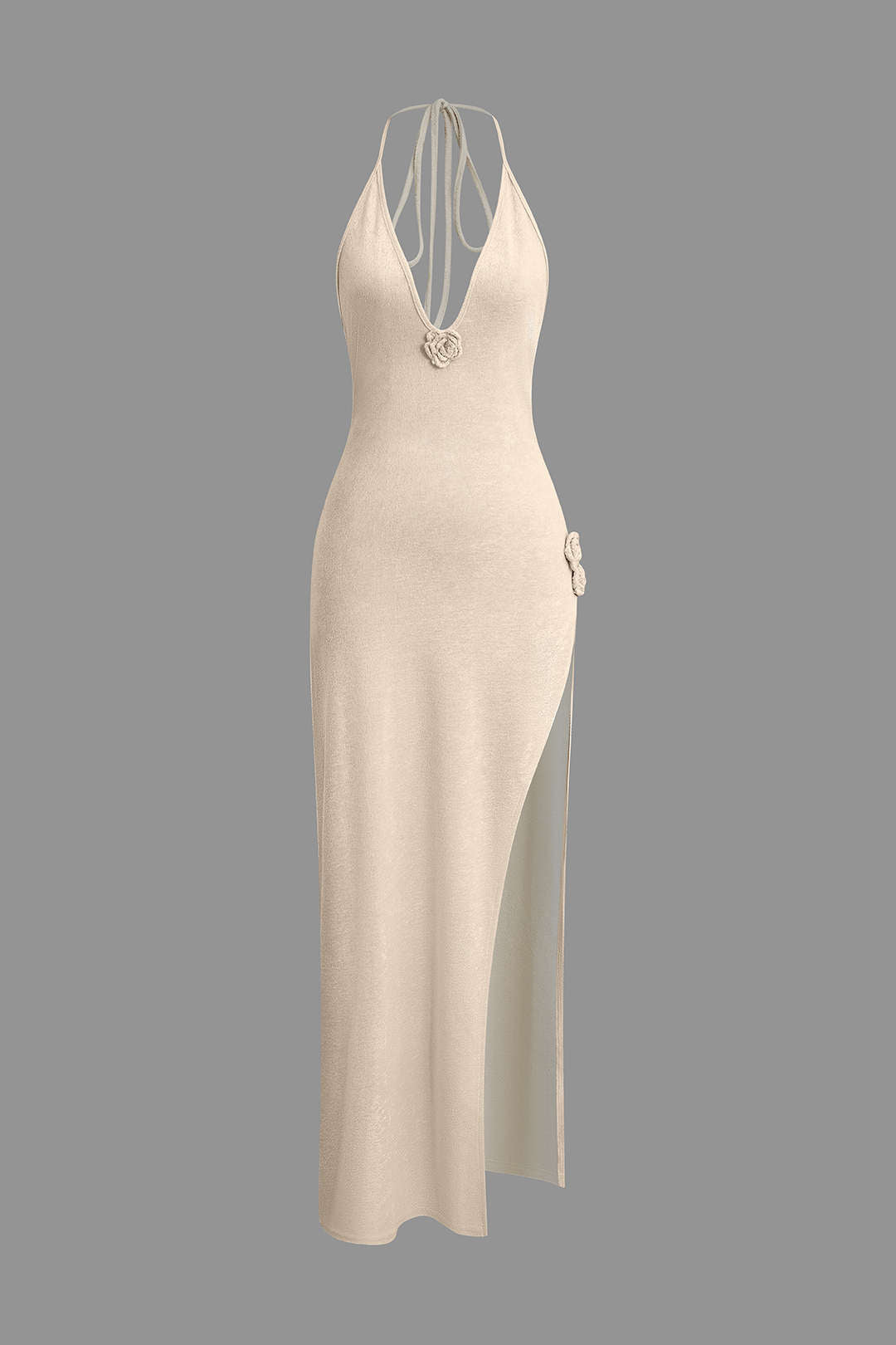 3D Floral V-Neck Backless Slit Maxi Dress