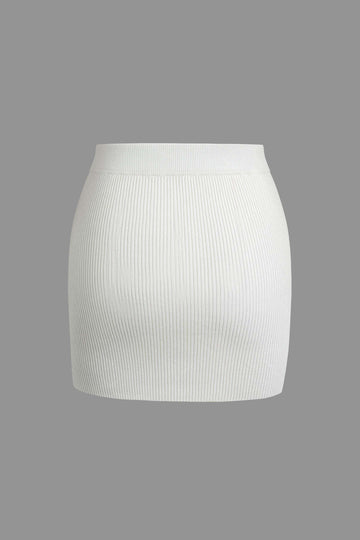 Solid Crop Knit Top And Split Skirt Set