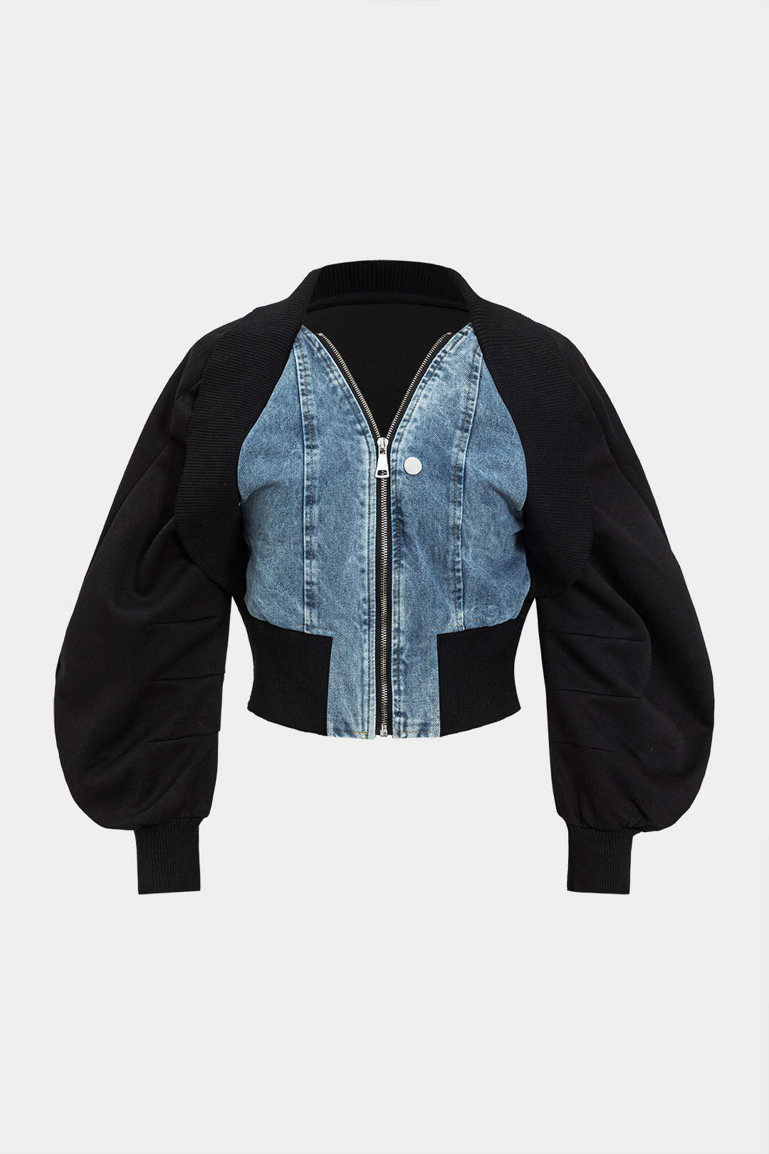 Patchwork Zipper Denim Outerwear Jacket