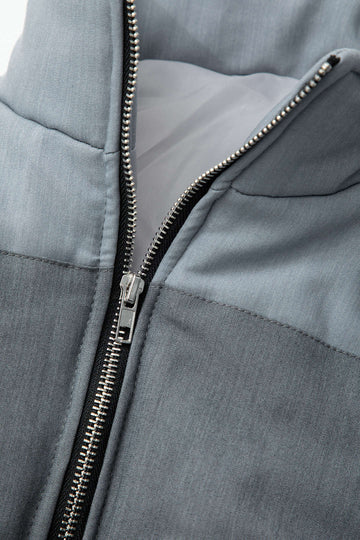 Colorblock Elastic Hem Stand Collar Zip Up Jacket