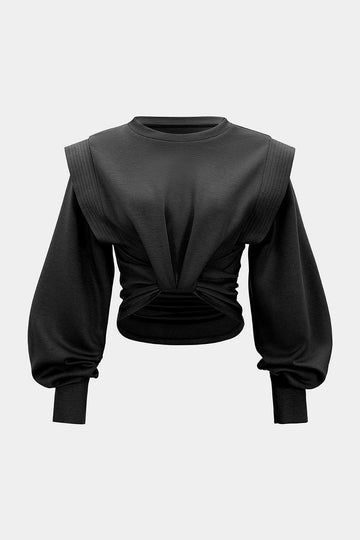 Ruched Round Neck Long Sleeve Sweatshirt