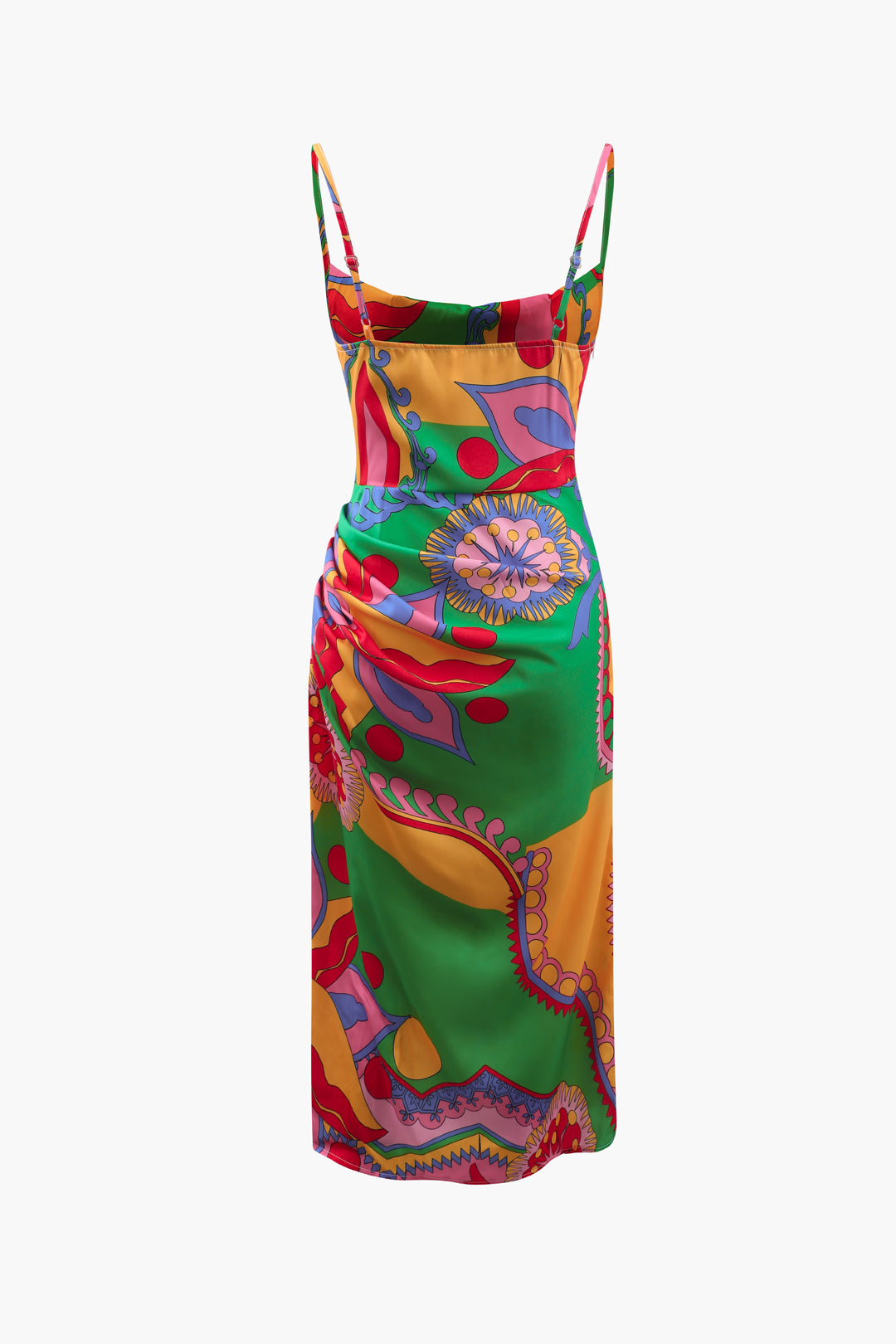 Printed Ruched Wrap Midi Dress