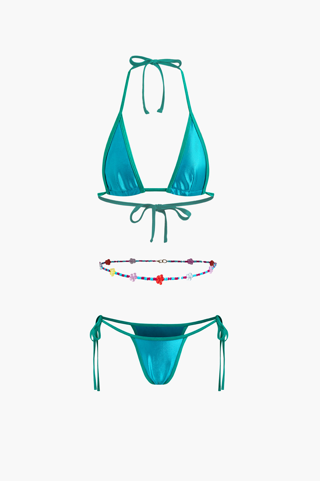 Halter Bikini Set With Colorful Beaded Belly Chain