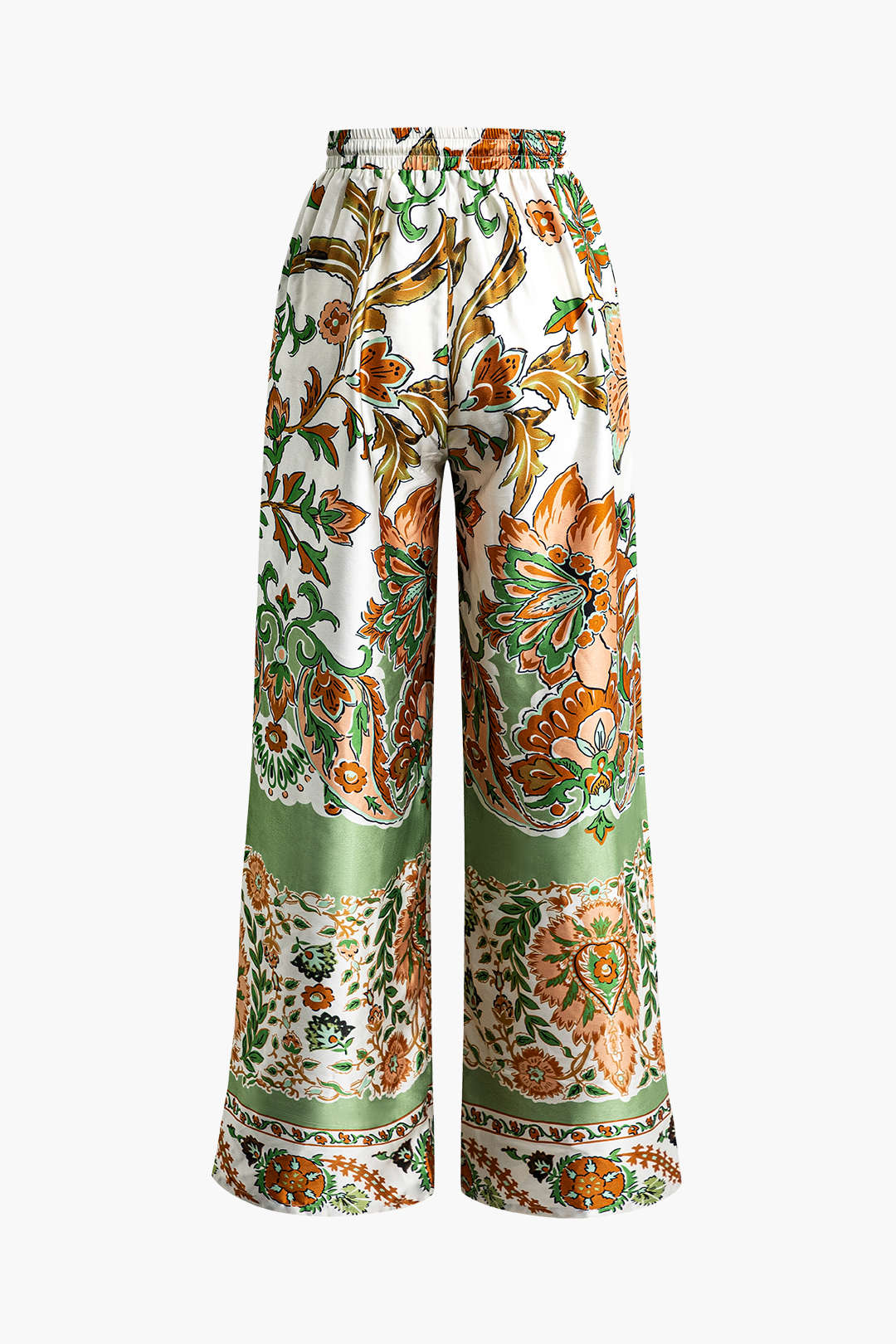 Floral Print Drawstring Slit Wide Leg Pants