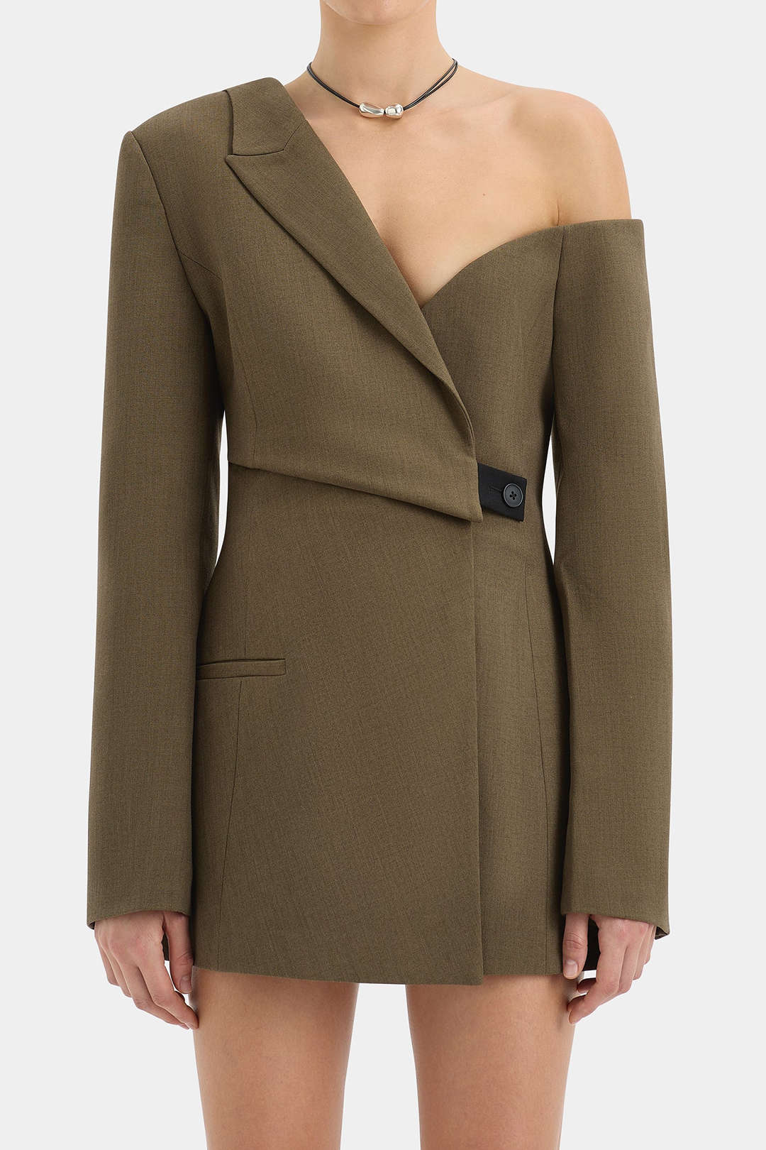 Notched Lapel Asymmetrical Long Sleeve Mini Dress