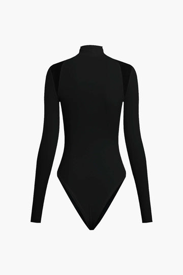 Turtleneck Mesh Paneled Long Sleeve Bodysuit