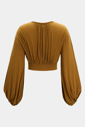 Round Neck Ruched Batwing Sleeve Top