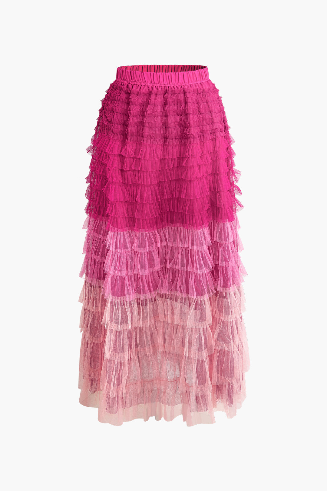 Layered Ruffle Mesh Midi Skirt
