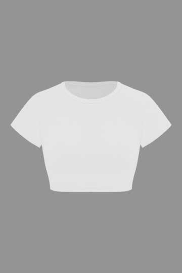 Basic Round Neck Backless Crop T-shirt