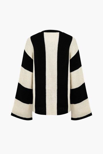 Contrast Stripe Bell Sleeve Knit Pullover Sweater