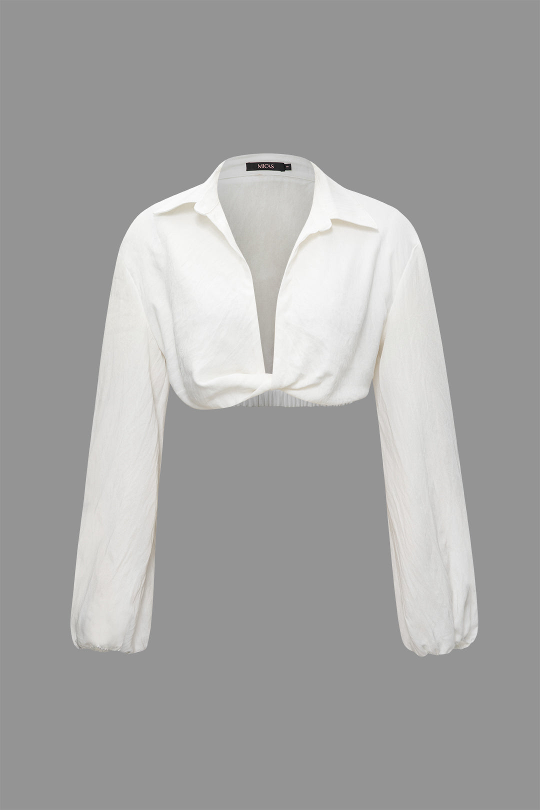 Linen-Blend Twist Long Sleeve V-neck Shirt