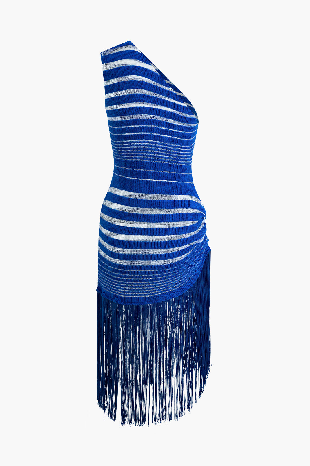 Striped Hollow Out One Shoulder Fringed Midi Dress