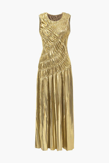 Solid Ruched Shiny Maxi Dress