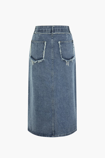 Frayed Split Denim Skirt
