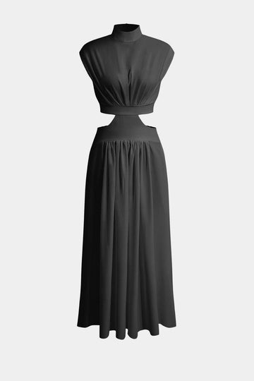 Robe maxi plissée coupée au cou