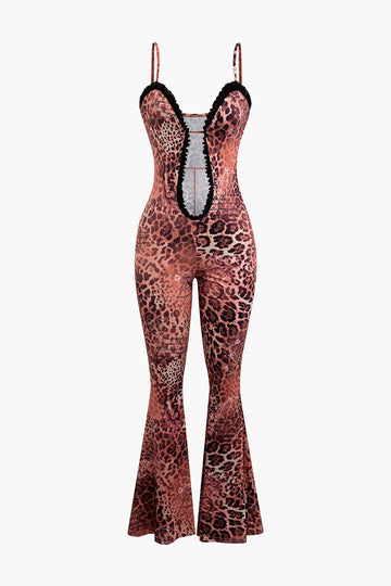 Leopard Print Slip V-neck Jumpsuit