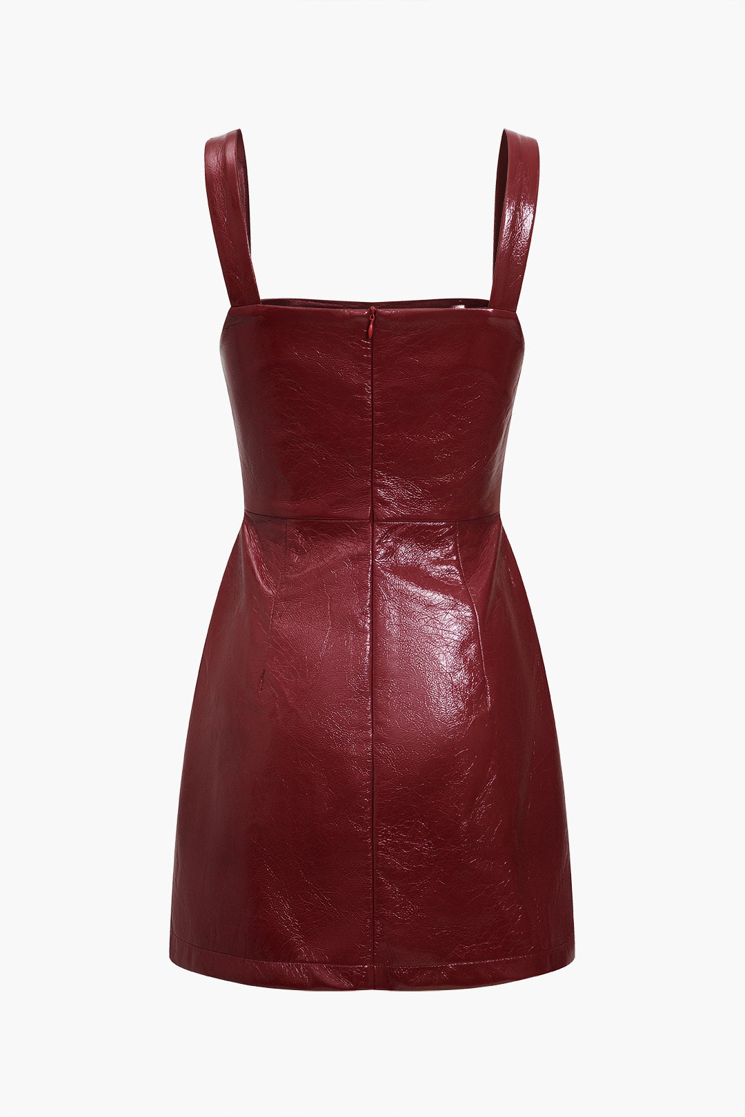 Solid Faux Leather Strap Mini Dress